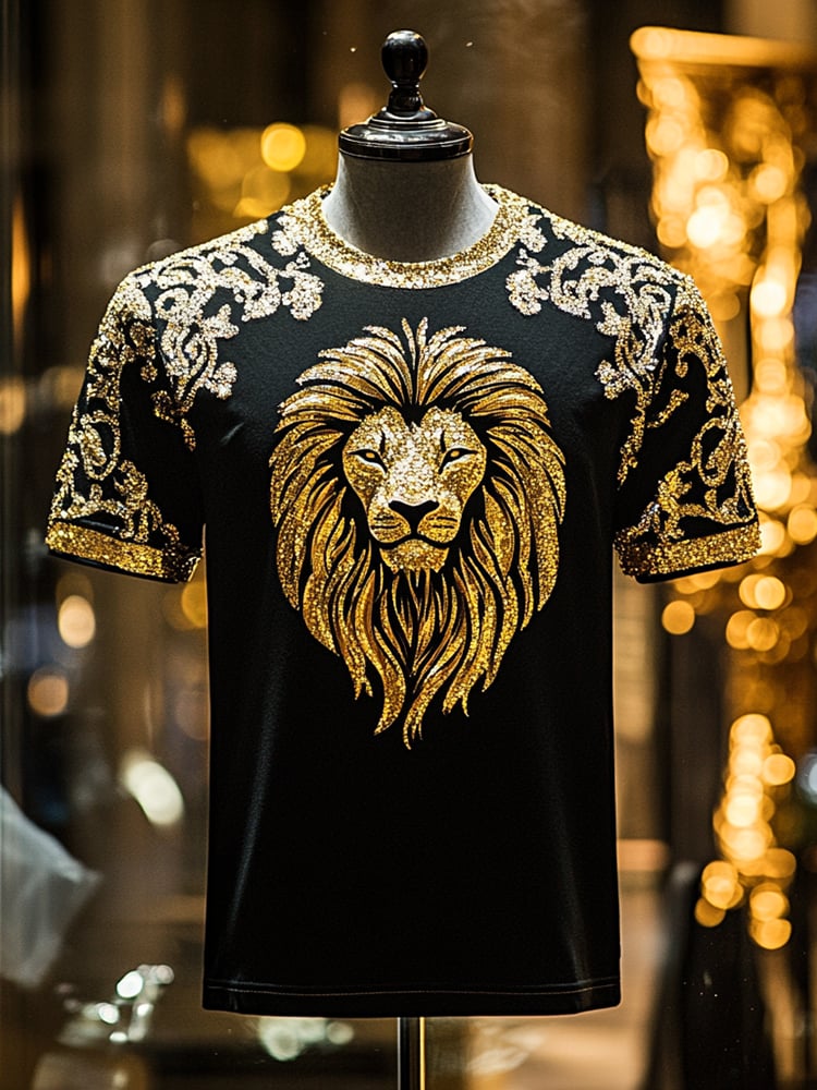 Men's Business Lion Print Short Sleeve T-Shirt