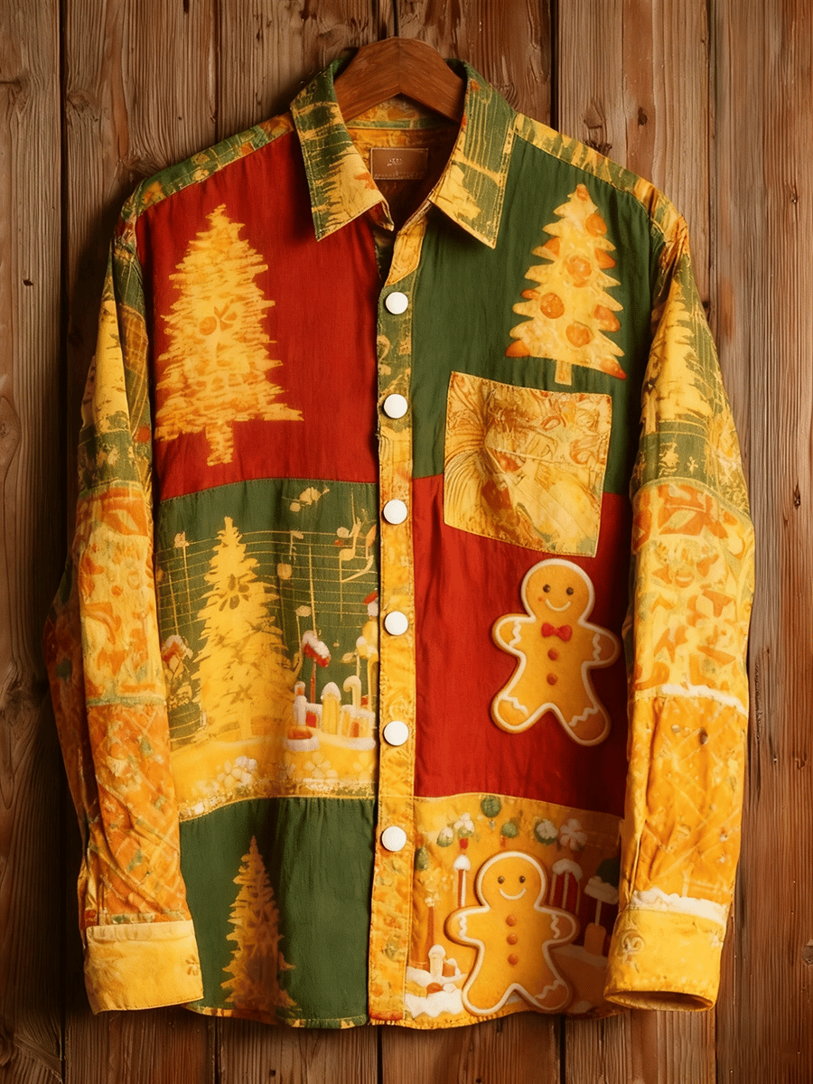 Men's Christmas Art Print Long-Sleeve Shirt