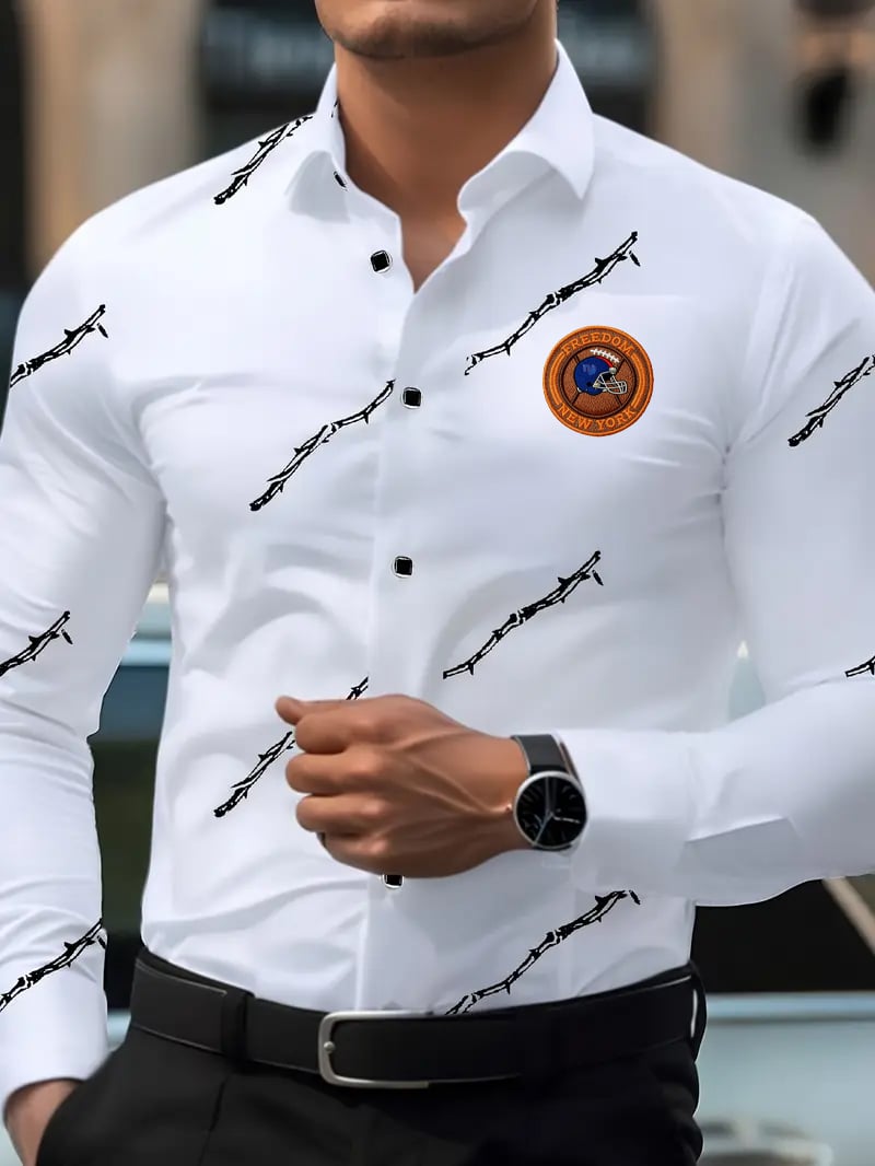 Men's Street Style Business Football Printed Long Sleeve Shirt