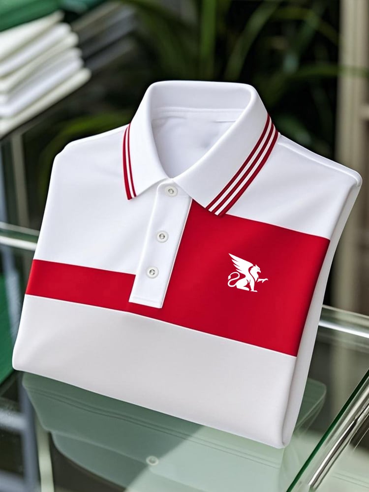 Men's Business Casual Logo Button Short Sleeve Polo Shirt