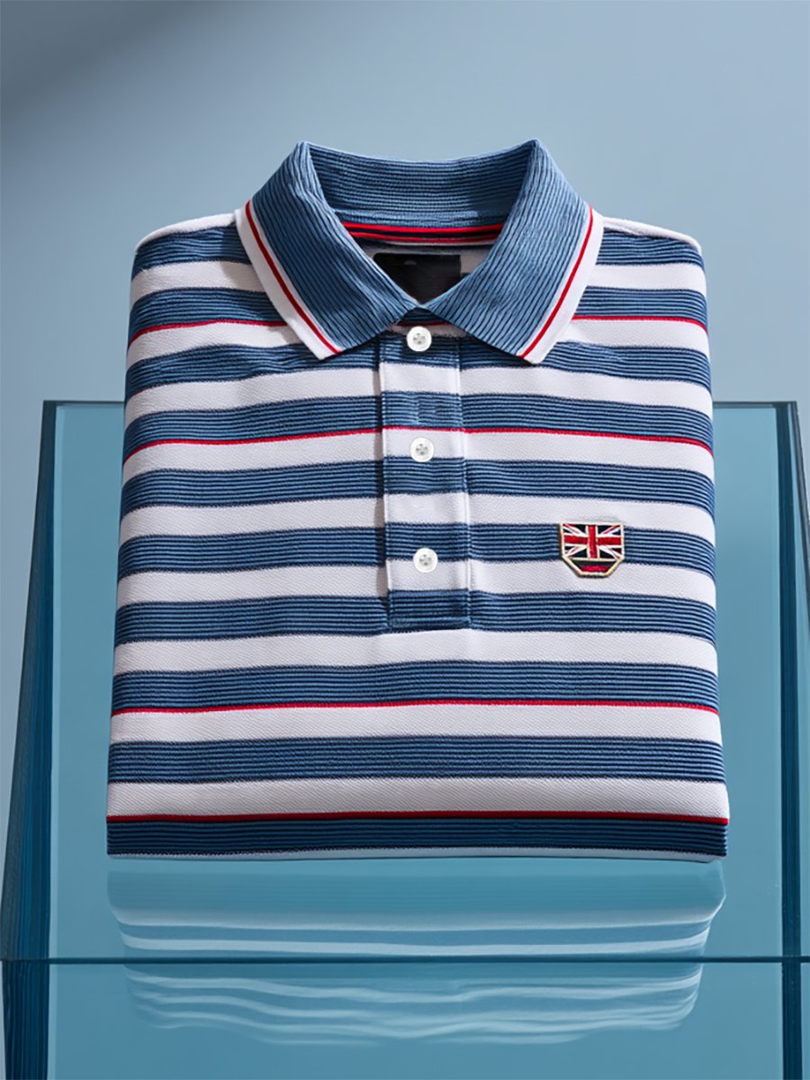 Men's Business Casual Union Jack Button Short Sleeve Polo Shirt