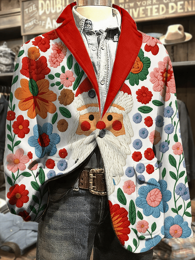 Men's Retro Christmas Art Print Corduroy Casual Jacket