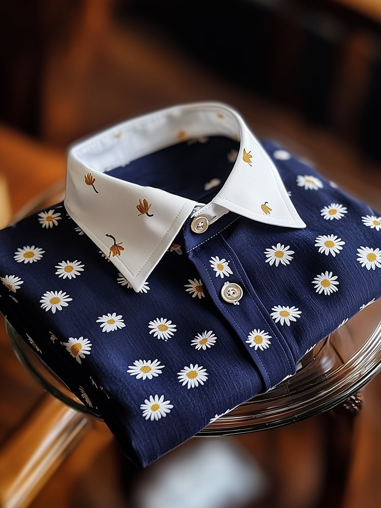 Men's Business Casual Floral Lapel Short Sleeve Shirt