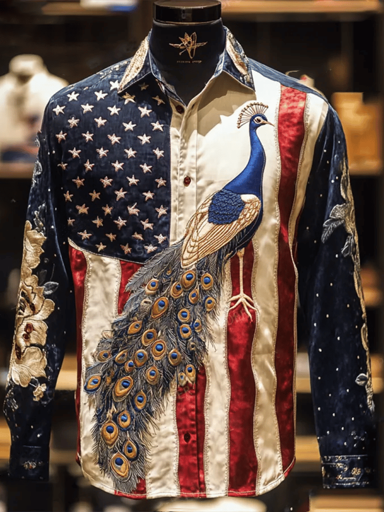 Men's Luxury Independence Day Long Sleeve Shirt