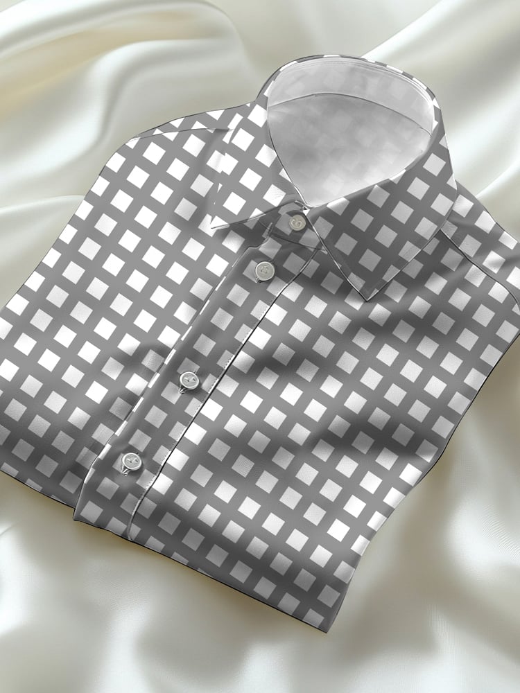 Men's Business Casual Plaid Lapel Short Sleeve Shirt
