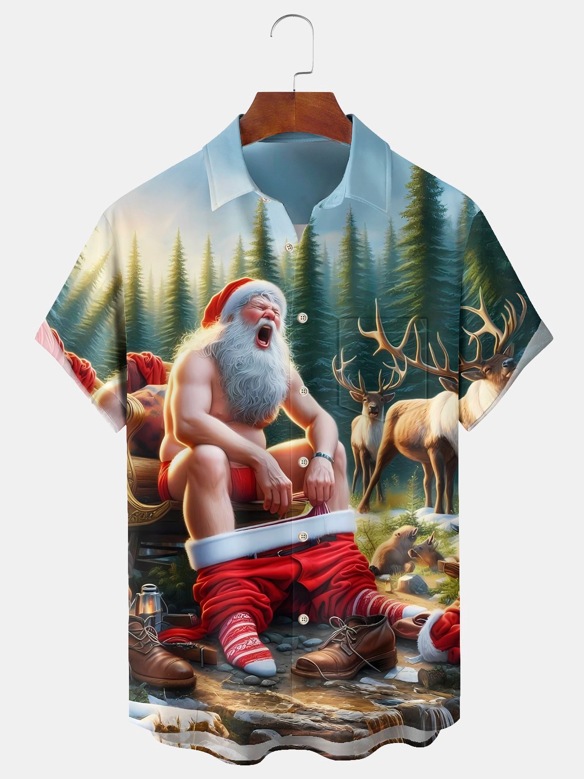 Men's Christmas Fun Santa Claus Print Casual Shirt