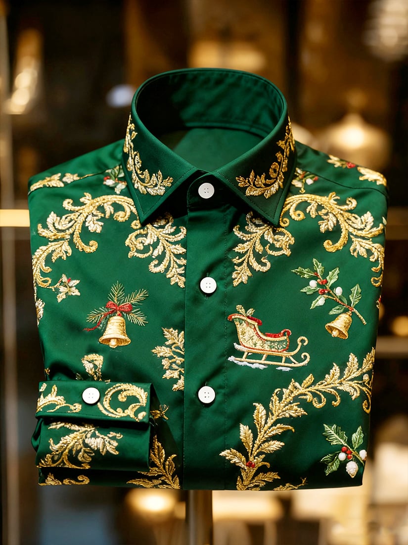 Men's Christmas Holiday Button-Down Long Sleeve Shirt