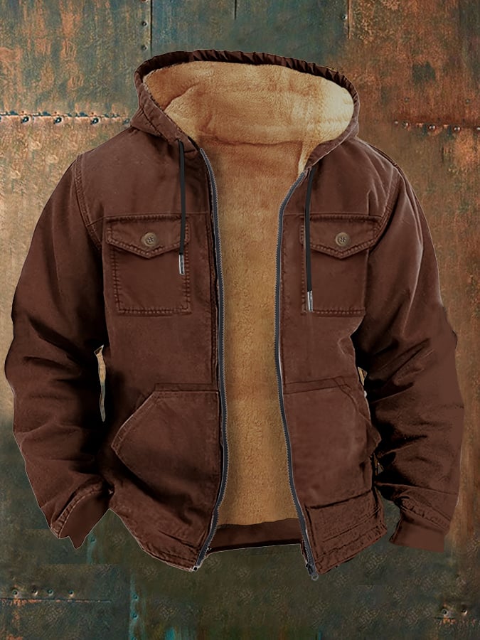 Men's Retro Western Style Multi-Pocket Fleece Jacket