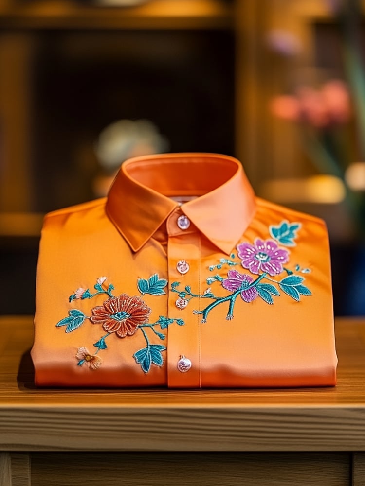 Men's Business Casual Floral Lapel Short Sleeve Shirt