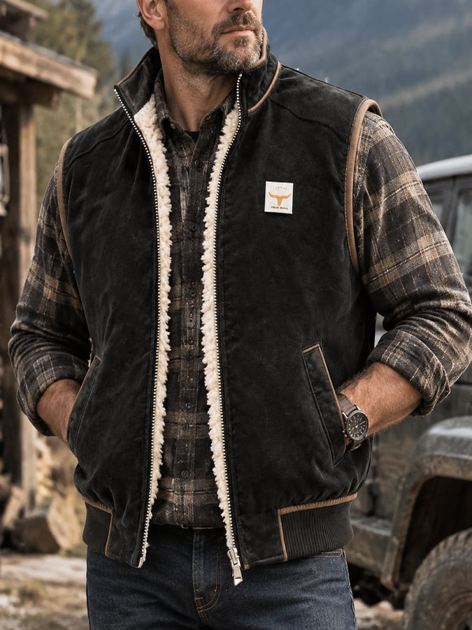 Men's Vintage-Style Faux Suede Outdoor Warm Vest