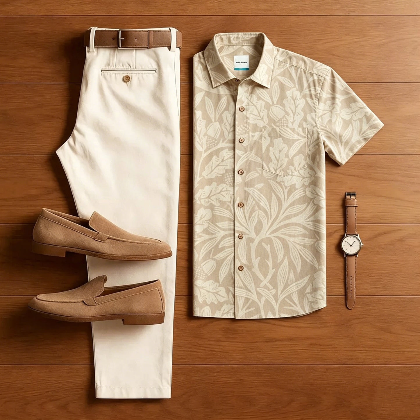 Oak Leaf Print Lightweight Men Outfit