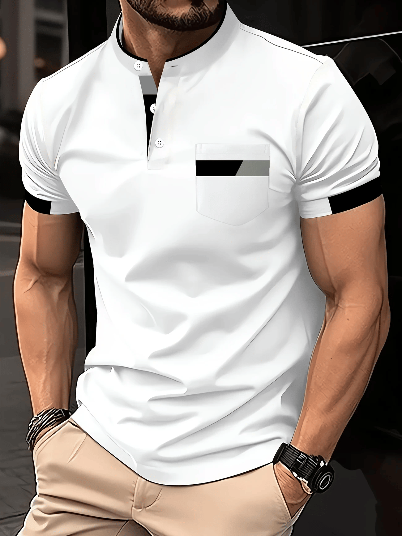 Men's Casual Short Sleeve Henley T-Shirt