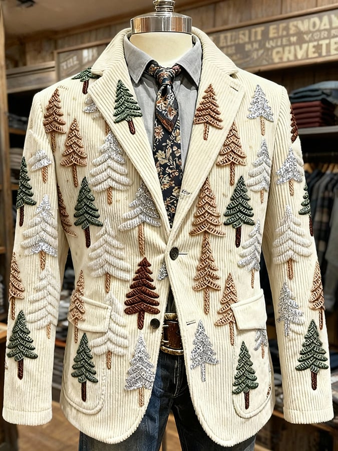 Men's Retro Christmas Art Print Casual Blazer