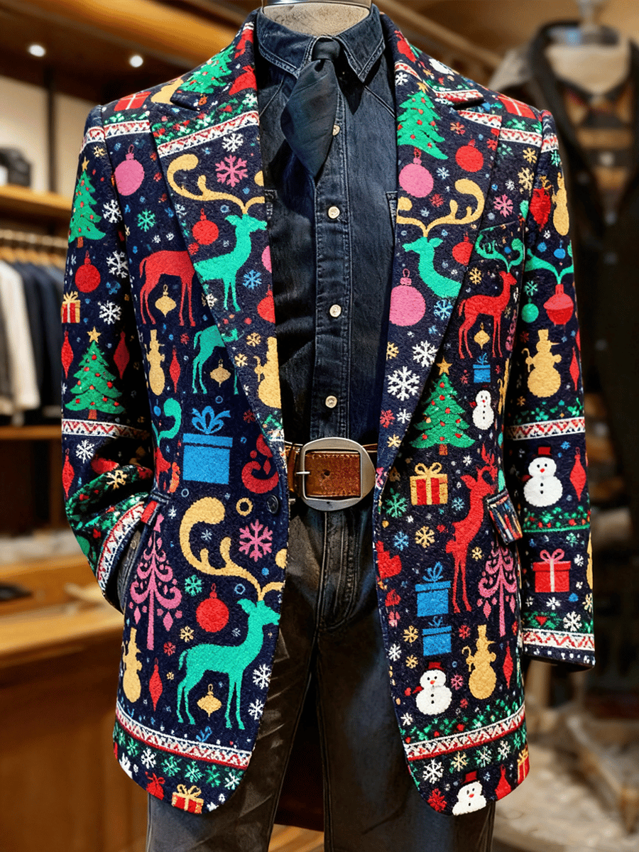 Men's fashionable Christmas evergreen lapel suit jacket