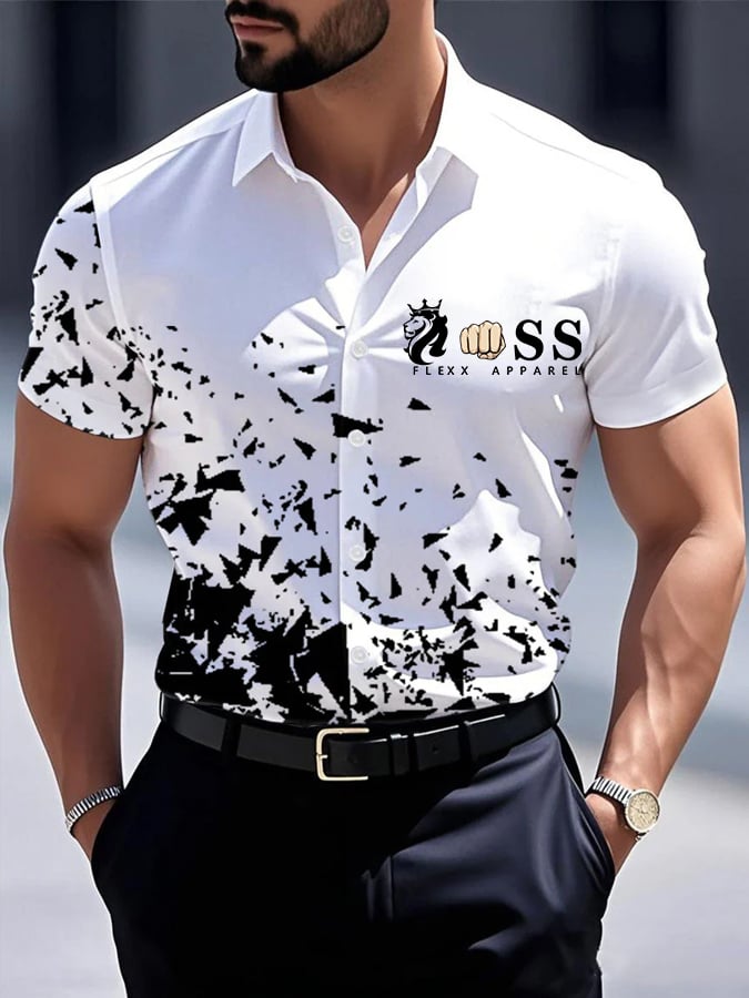 Men's Retro Letter Design Printed Business Short Sleeve Shirt