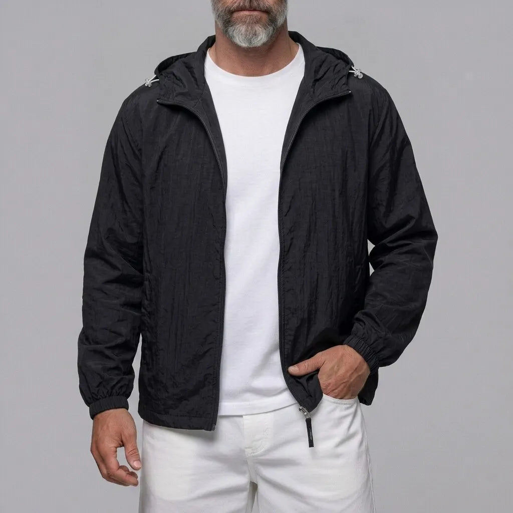 Men's Casual Solid Color Sun Protection Breathable Zip-Up Hooded Jacket