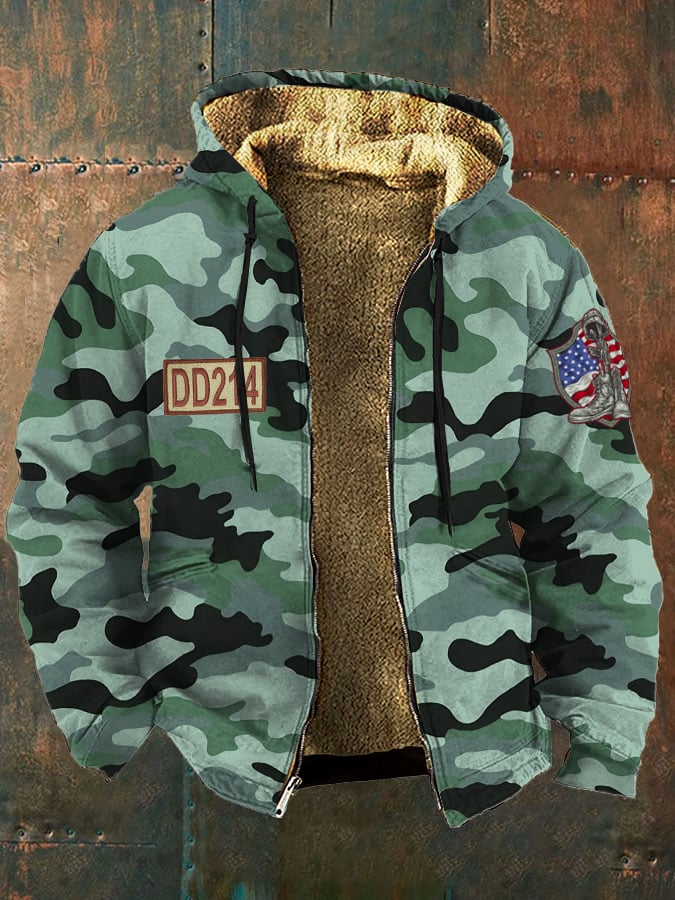 Men's Camouflage Veteran DD-214 Printed Fleece Jacket