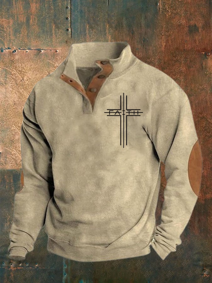 Men's Faith Print Button Sweatshirt