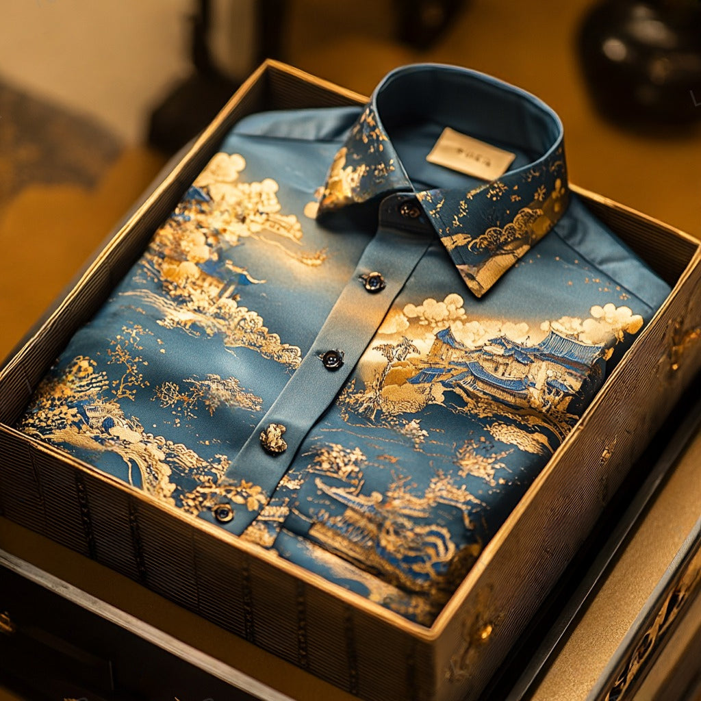Men's oriental classical landscape painting art shirt