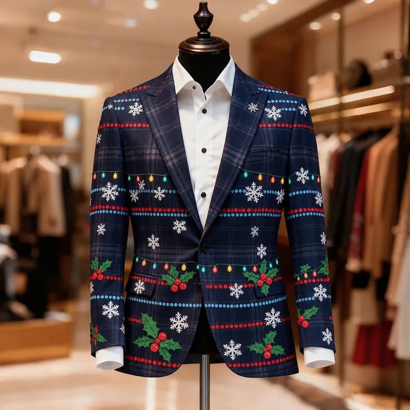 Men's Christmas Casual Print Large Pocket Blazers