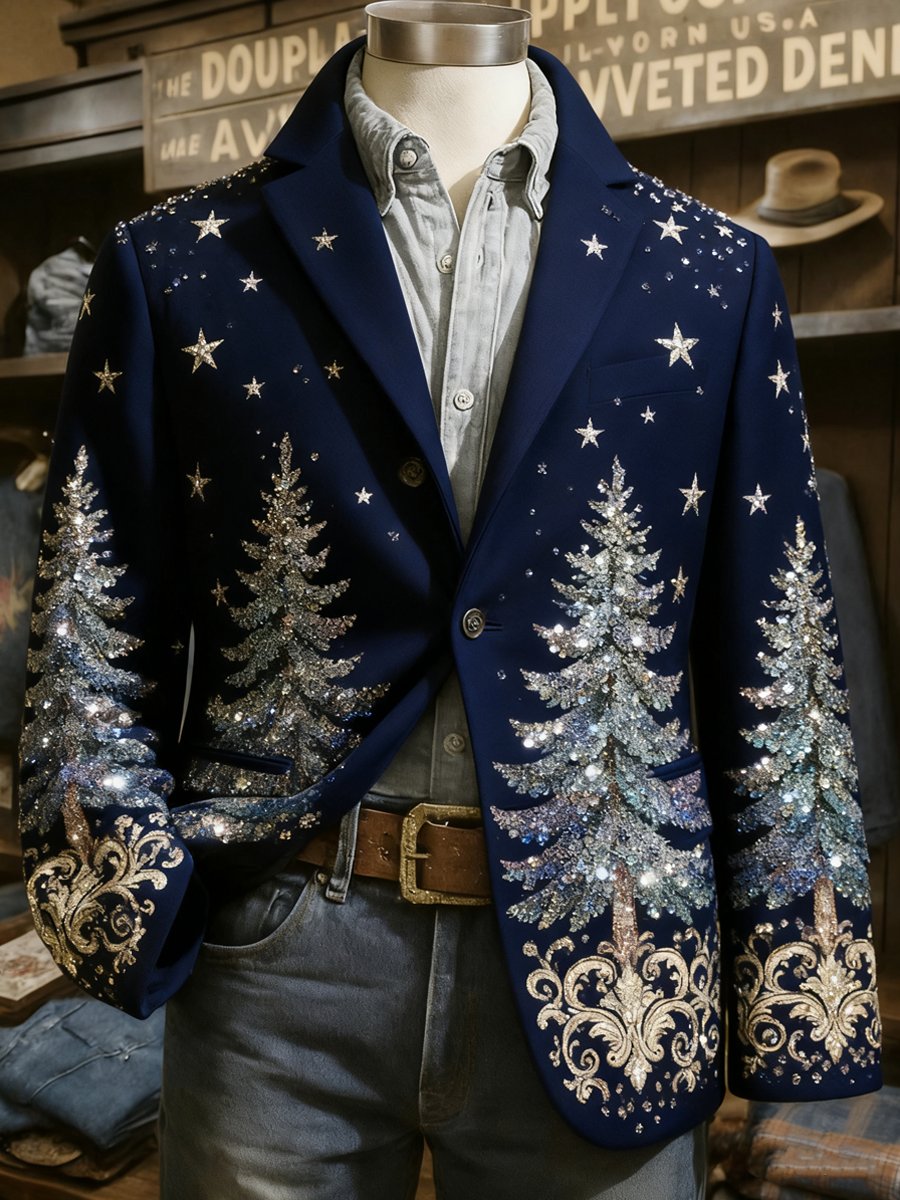 Men's Retro Christmas Evergreen Lapel Suit Jacket