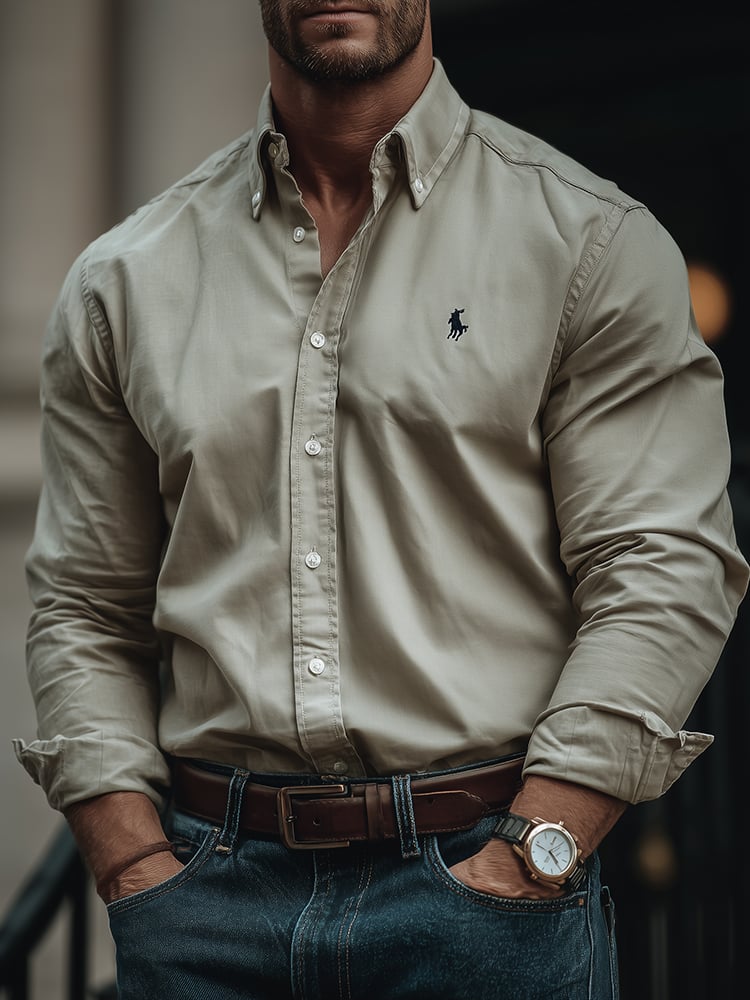 Men's Classic Long Sleeve Casual Printed Long Sleeve Shirt