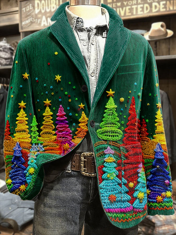 Men's Christmas Tree Corduroy Casual Jacket