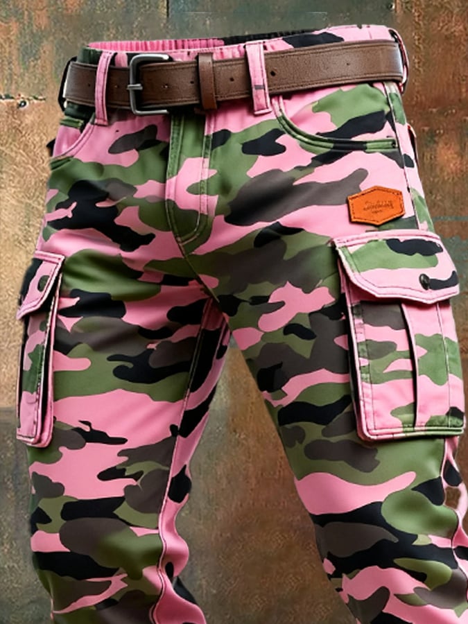 Men's Vintage Camouflage Distressed Pocket Work Pants