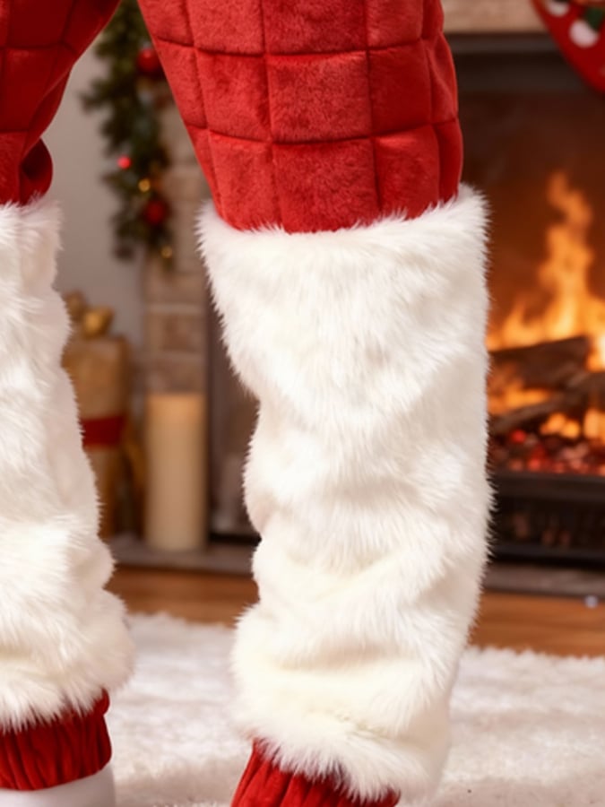 Men's Red Textured Fleece Warm Christmas Casual Pants
