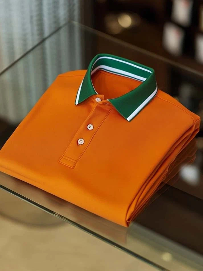 Men's Business Casual Logo Button Short Sleeve Polo Shirt