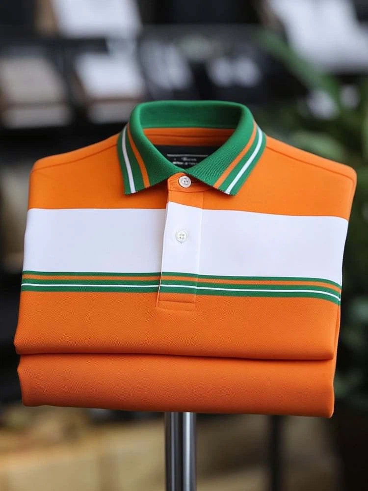Men's Classic Business Logo Button Short Sleeve Polo Shirt