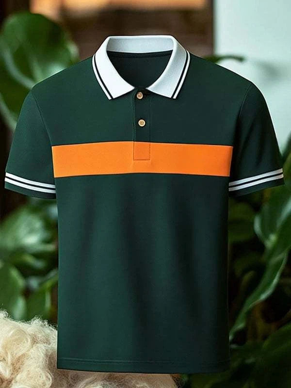 Men's Business Colorblocked Short Sleeve Plaid Shirt