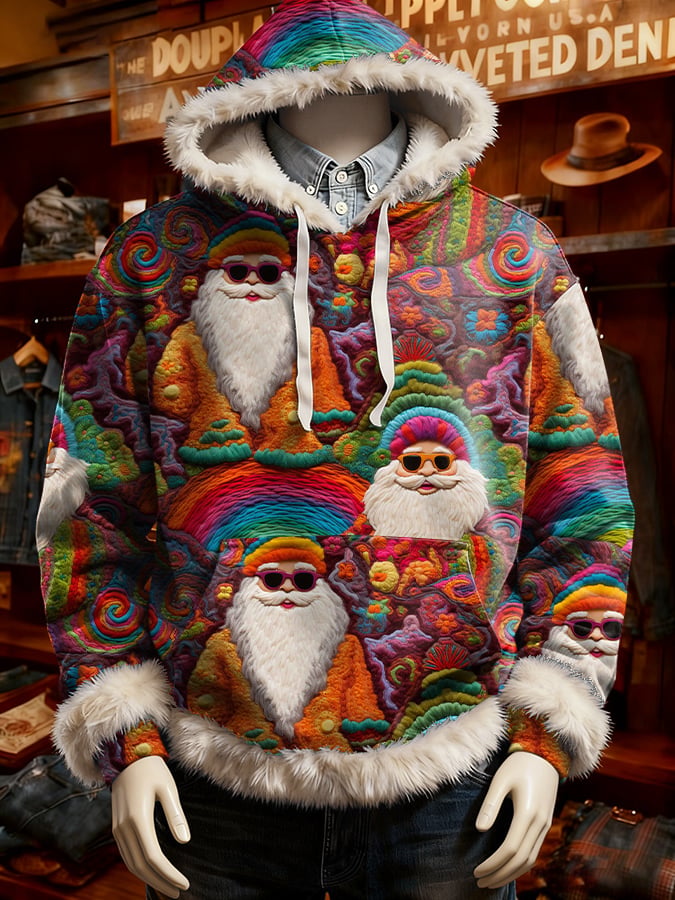 Men's Retro Christmas Art Print Hooded Sweatshirt