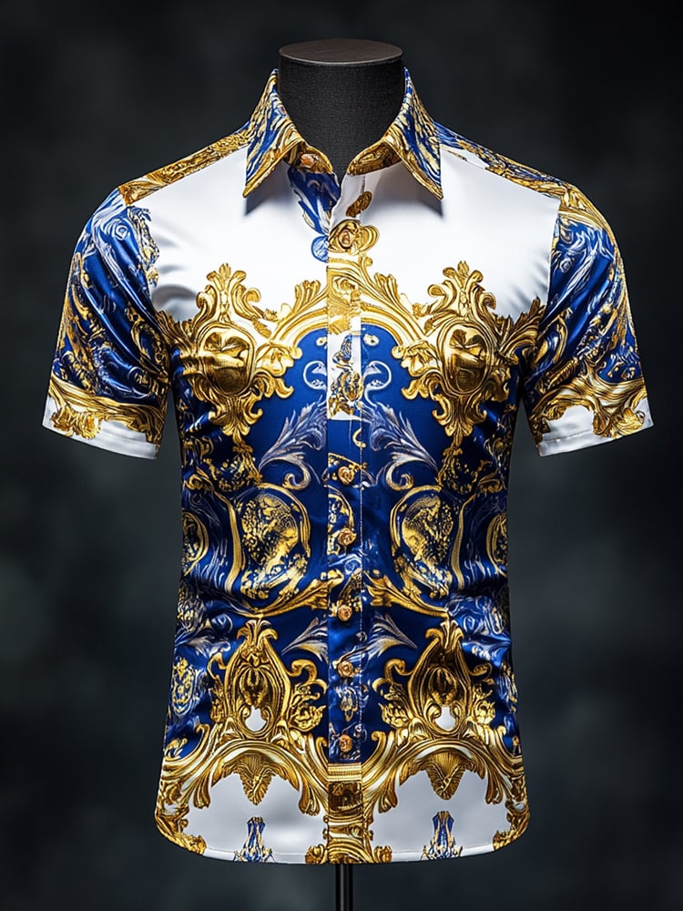 Men's Satin Luxe Print Short Sleeve Button Shirt