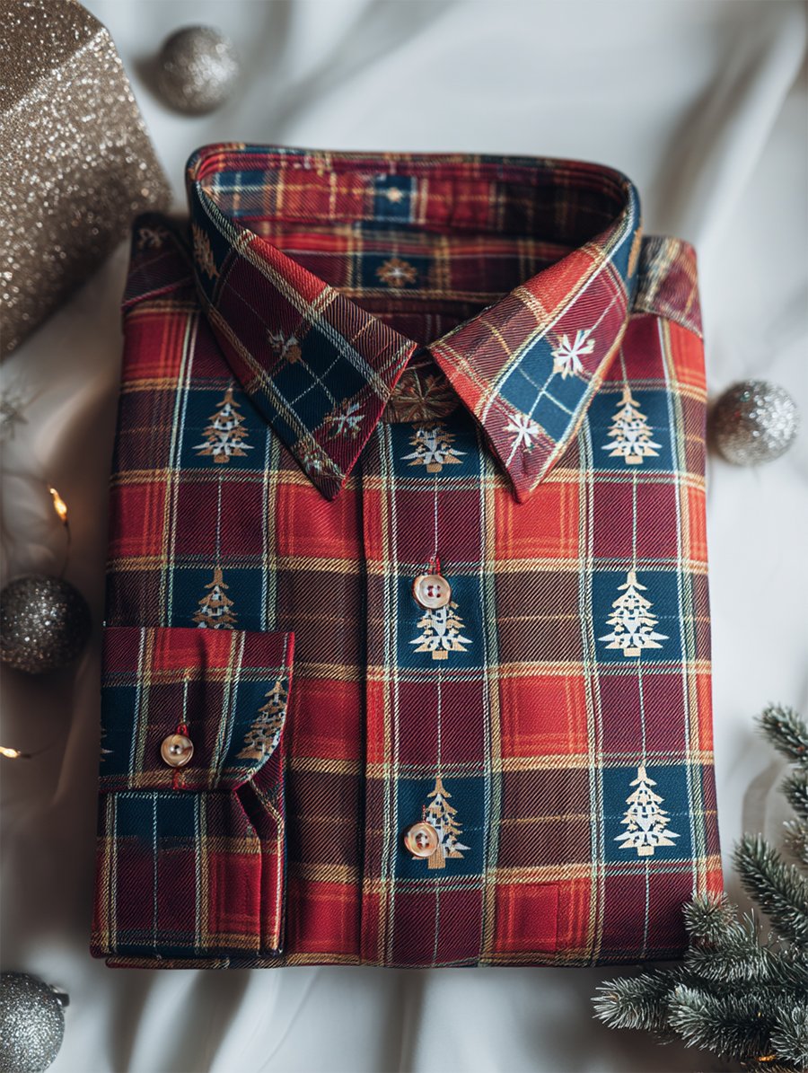 Men's Christmas Plaid Art Long Sleeve Shirt