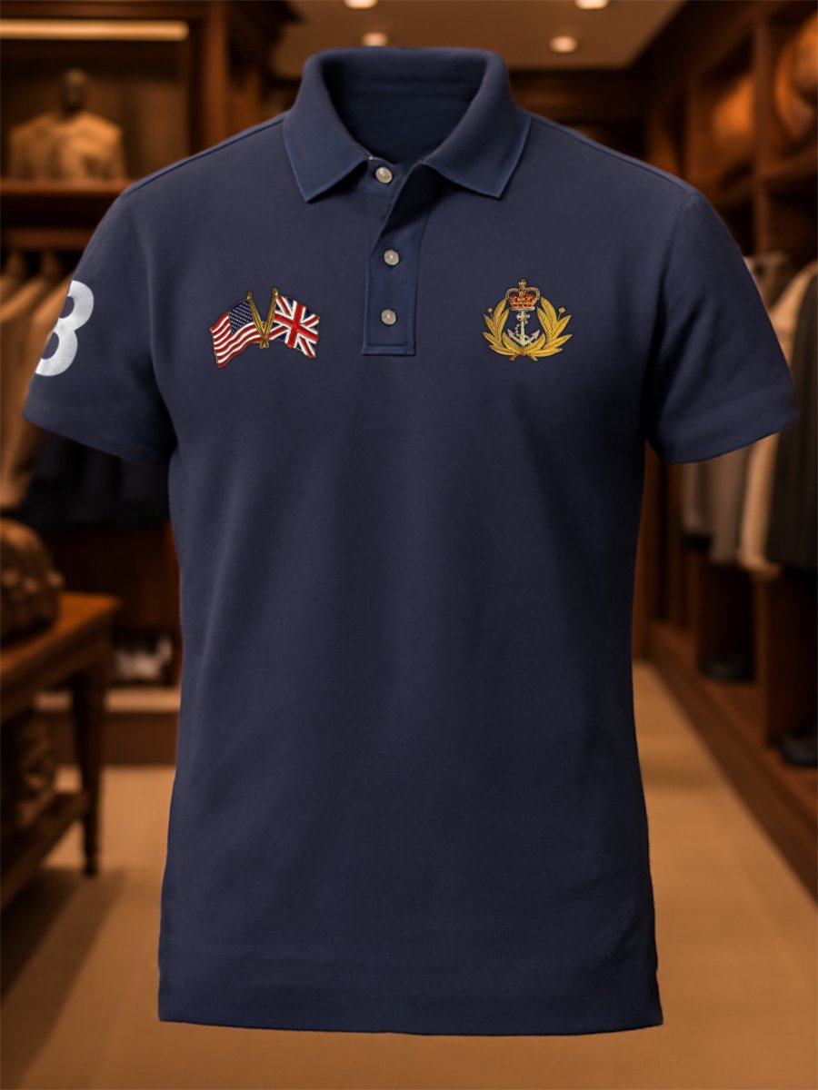 Men's Business Casual Union Jack Button Short Sleeve Polo Shirt