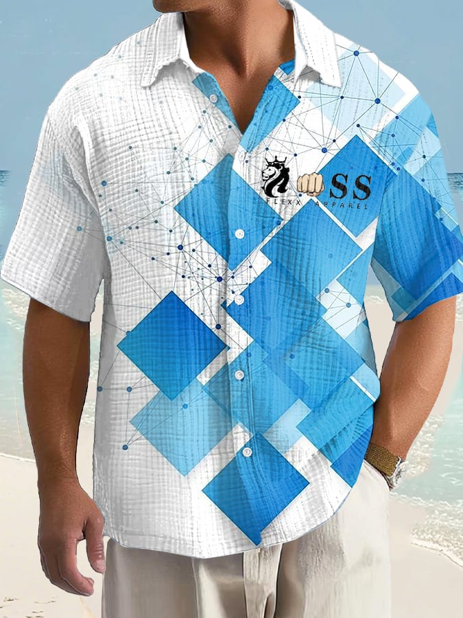 Men's Casual Contrast Color Holiday Bubble Wrinkle Shirt