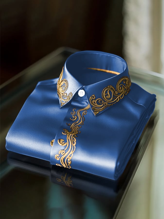 Men's Fashion Business Luxury Design Embroidery Long Sleeve Shirt