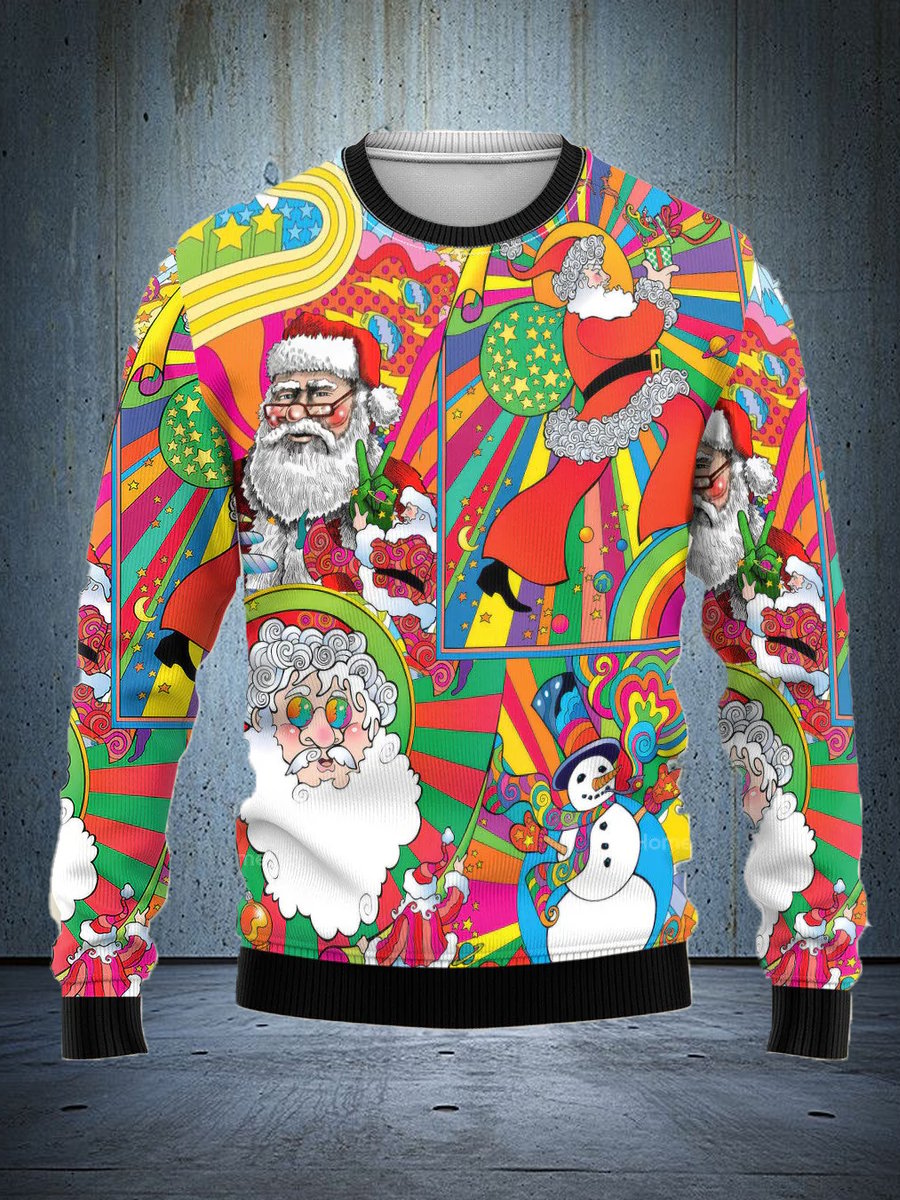 Hippie Santa Claus wishes you a Merry Christmas - Ugly Christmas Sweatshirt