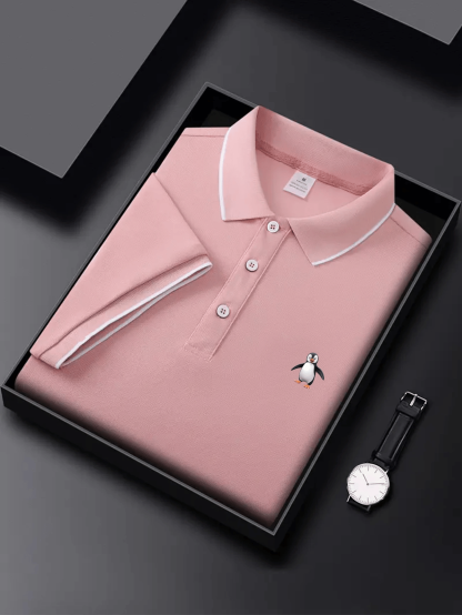 Men's Business Casual Logo Button Short Sleeve Polo Shirt