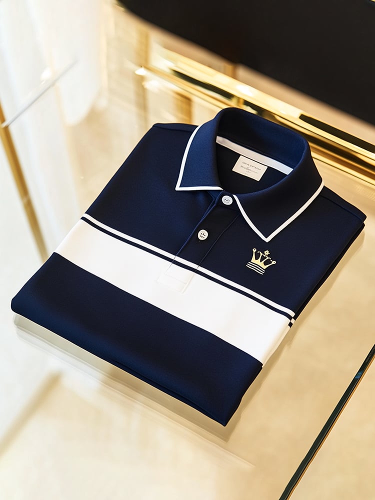 Men's Classic Business Logo Button Short Sleeve Polo Shirt