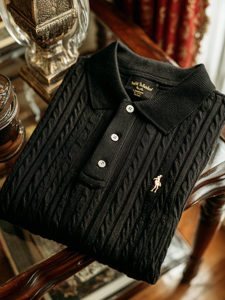 Men's Check Business Casual Short Sleeve Ribbed Knitting Polo Shirt