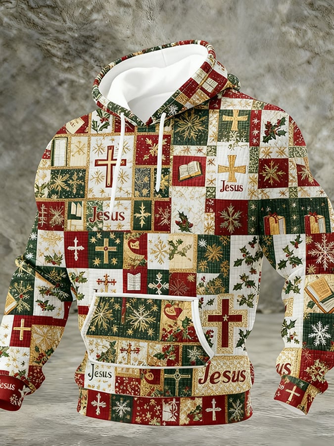 Men's Casual Retro Print Long Sleeve Hooded Sweatshirt