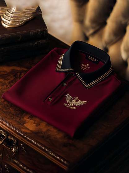 Men's Business Casual Logo Button Short Sleeve Polo Shirt