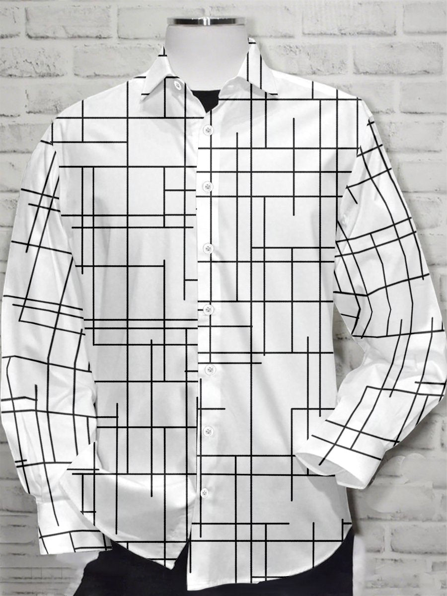 Men's Retro Casual Geometric Art Long Sleeve Shirt