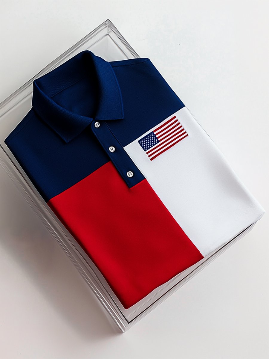 Men's Business Casual Independence Day Button Short Sleeve Polo Shirt