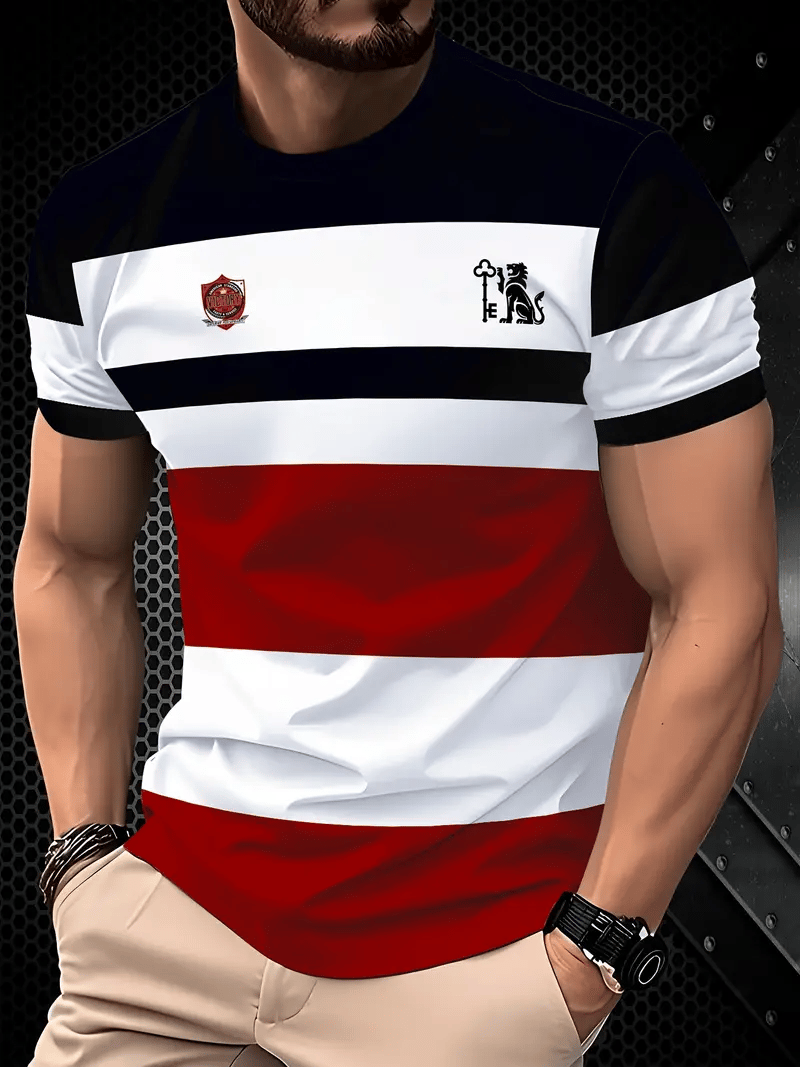 Men's Business Stripe Logo Print Short Sleeve T-Shirt