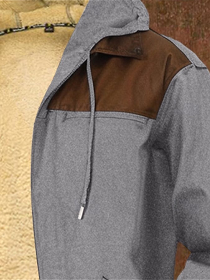 Men's Retro Multi-Pocket Hooded Drawstring Zipper Casual Plush Jacket