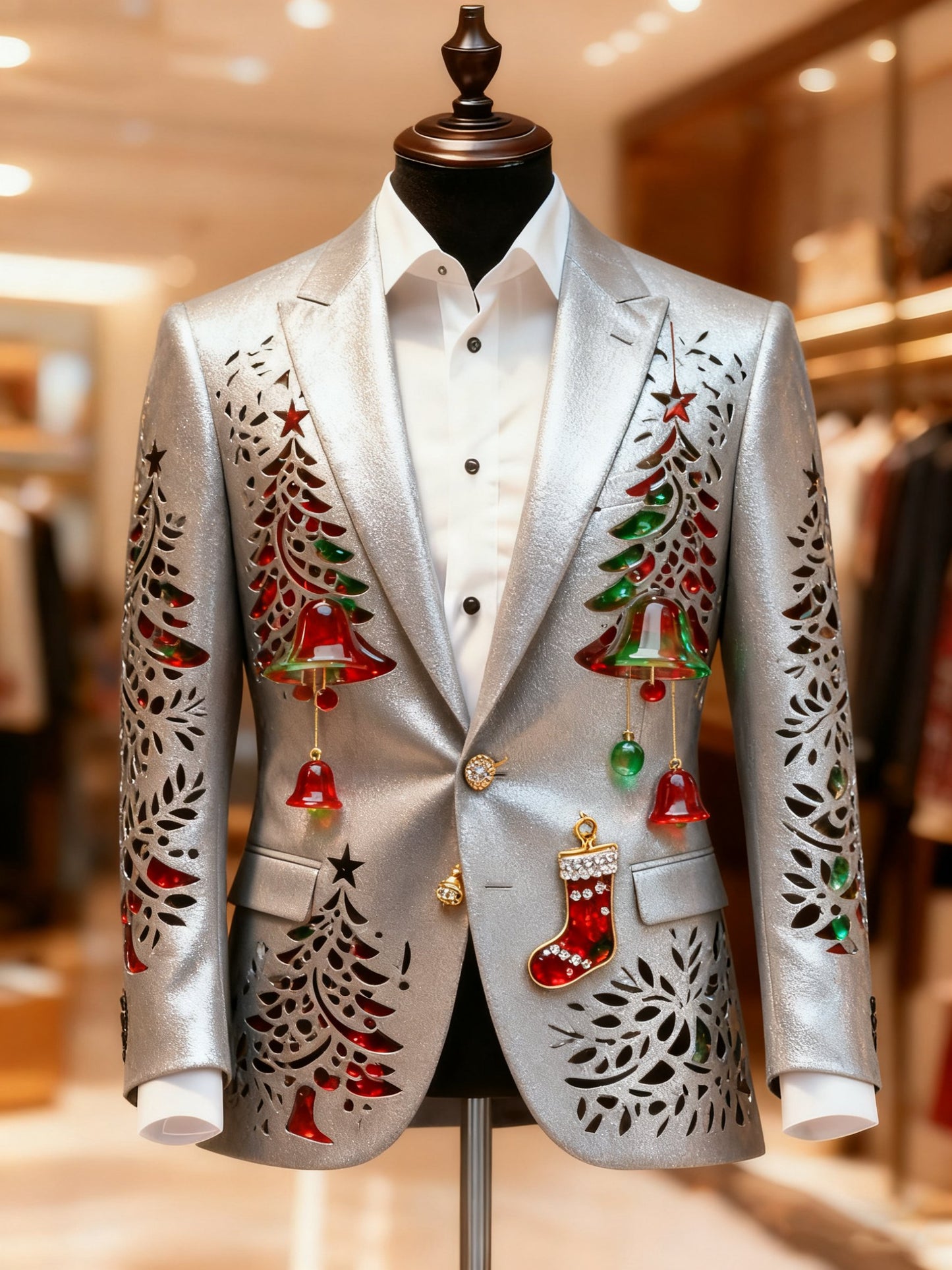 Men's Christmas Casual Print Large Pocket Blazers