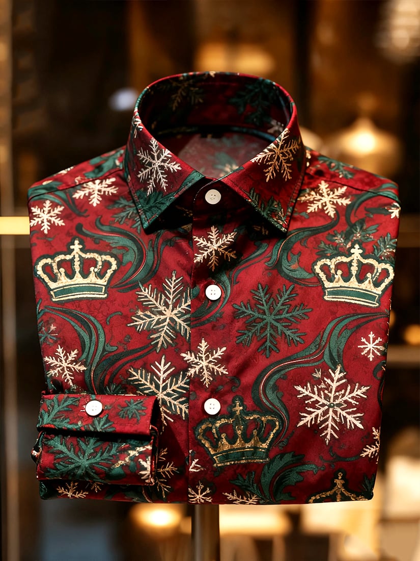 Men's Christmas Holiday Button-Down Long Sleeve Shirt